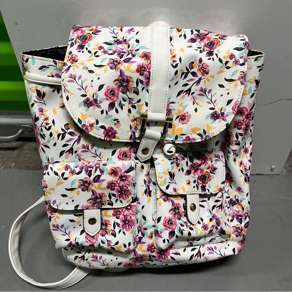 Floral / White Backpack